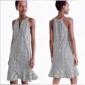 J.Crew Gingham Ruffle-Hem Dress Black White Blue Size 4